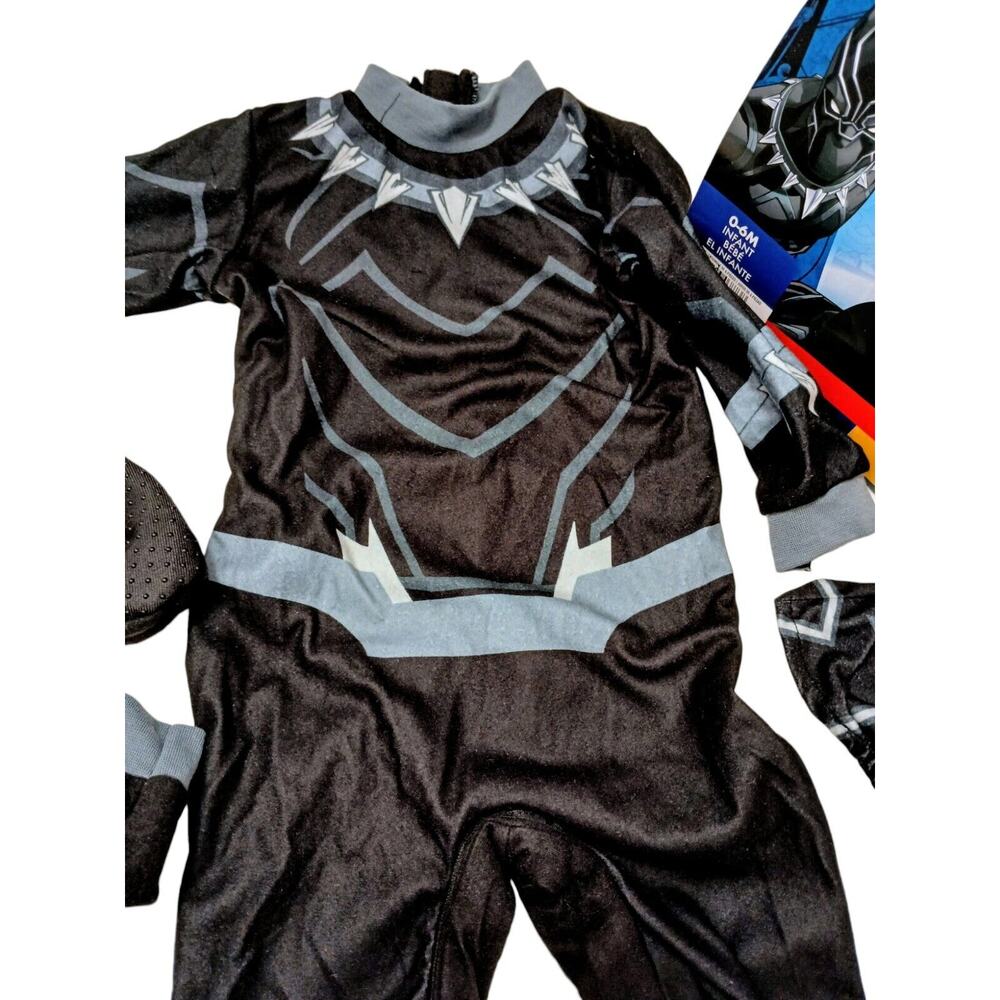 MARVEL Black Panther Costume Infant Sz 0-6 Mo 3 Pc Set NON-SLIP BOOTIE Halloween - Picture 2 of 15